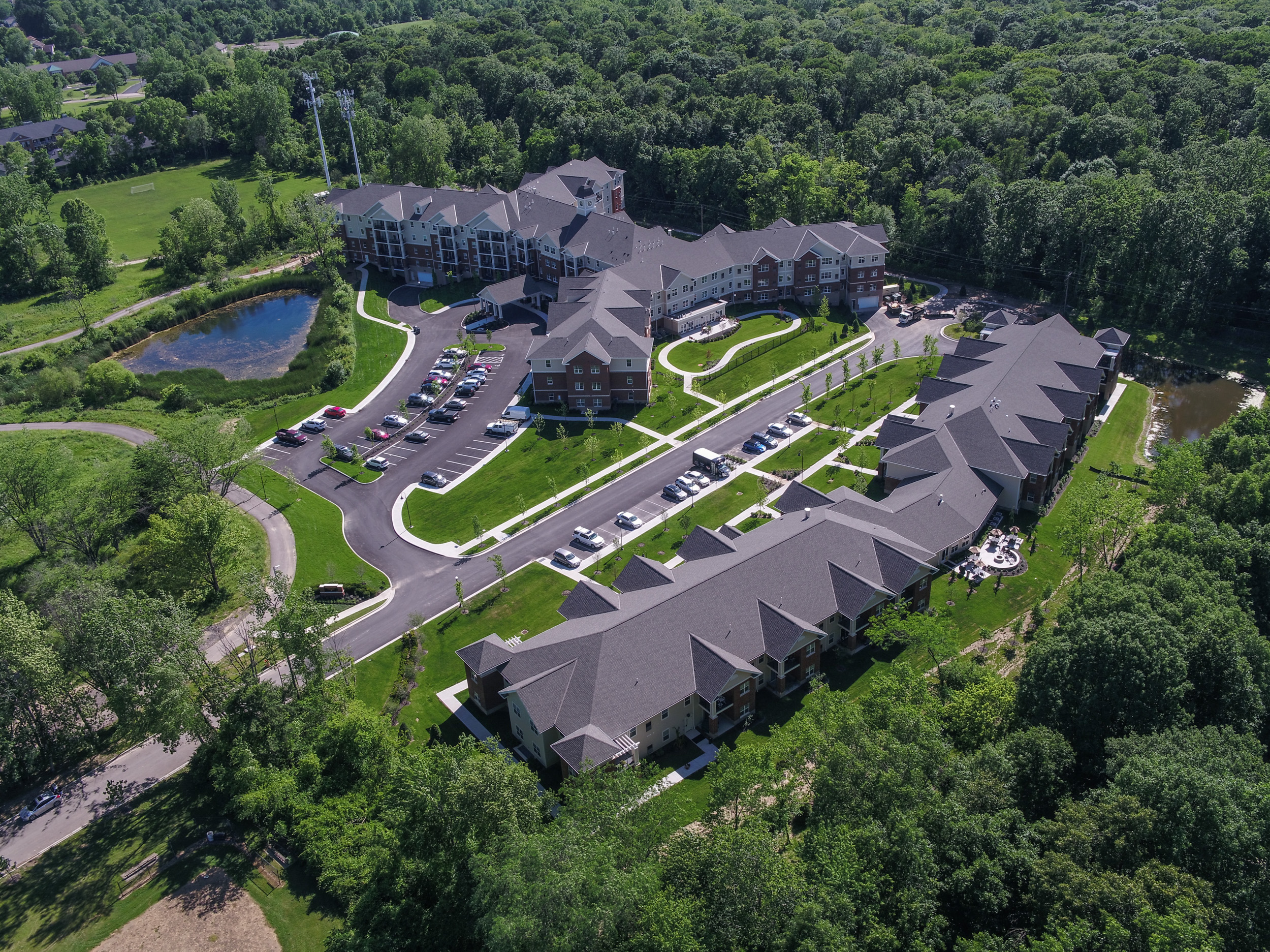 Aerial view of Inniswood Village senior living community