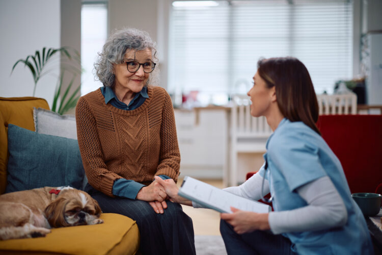 Happy senior and home health aide
