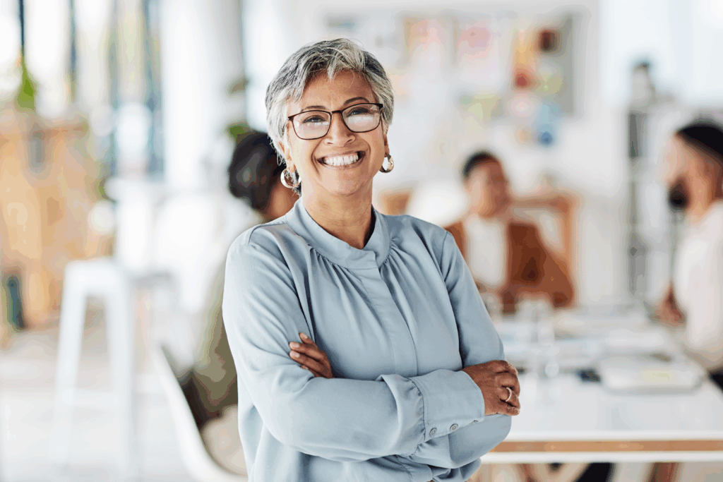 Confident office manager smiling