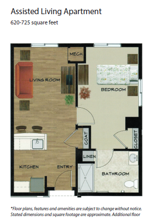 Floor plan of an assisted living apartment