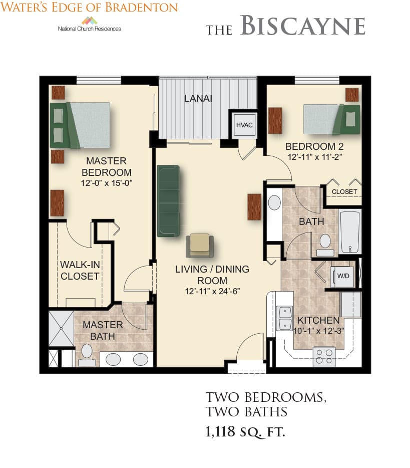 Biscayne two bedroom apartment floor plan