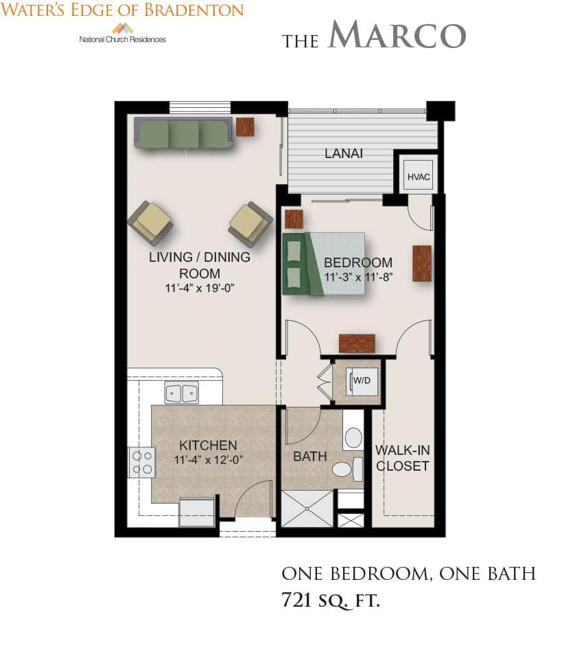 Marco one bedroom apartment floor plan