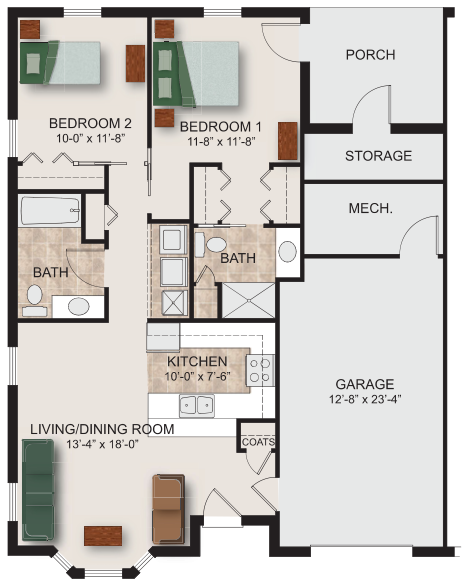 Duplex Plan A patio home floor plan at Legacy Village in Xenia, OH