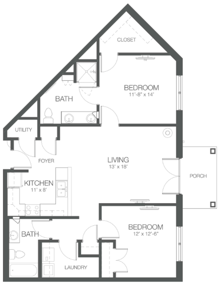 Two Bedroom Plan B apartment floor plan at Legacy Village in Xenia, OH